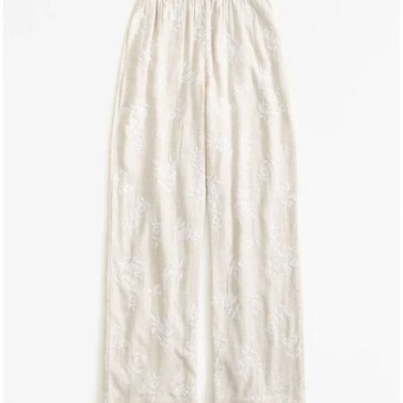ABERCROMBIE & FITCH Pull On Linen Wide Leg Embroidered Pant Floral Sz XL {3K32} - Picture 3 of 7